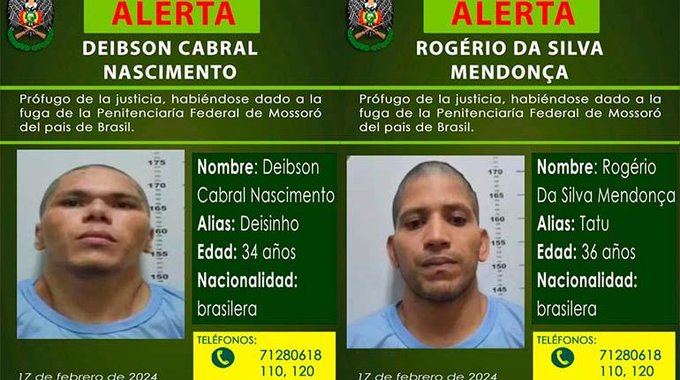 Bolivia: Alerta por fuga de dos peligrosos reos de la cárcel de Mossoró de Brasil