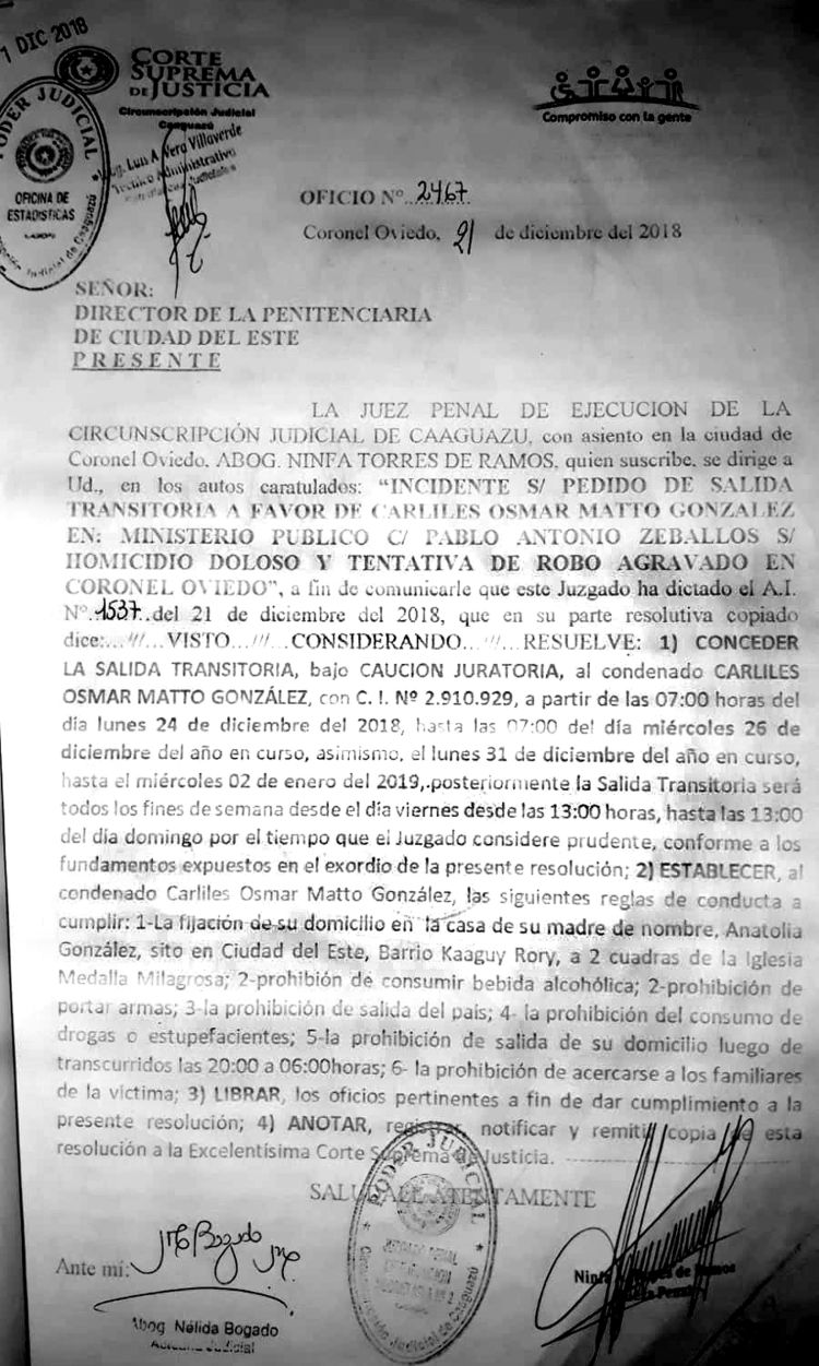 Otro peligroso sujeto con “salida transitoria” en cárcel de CDE de la mano de cuestionada jueza