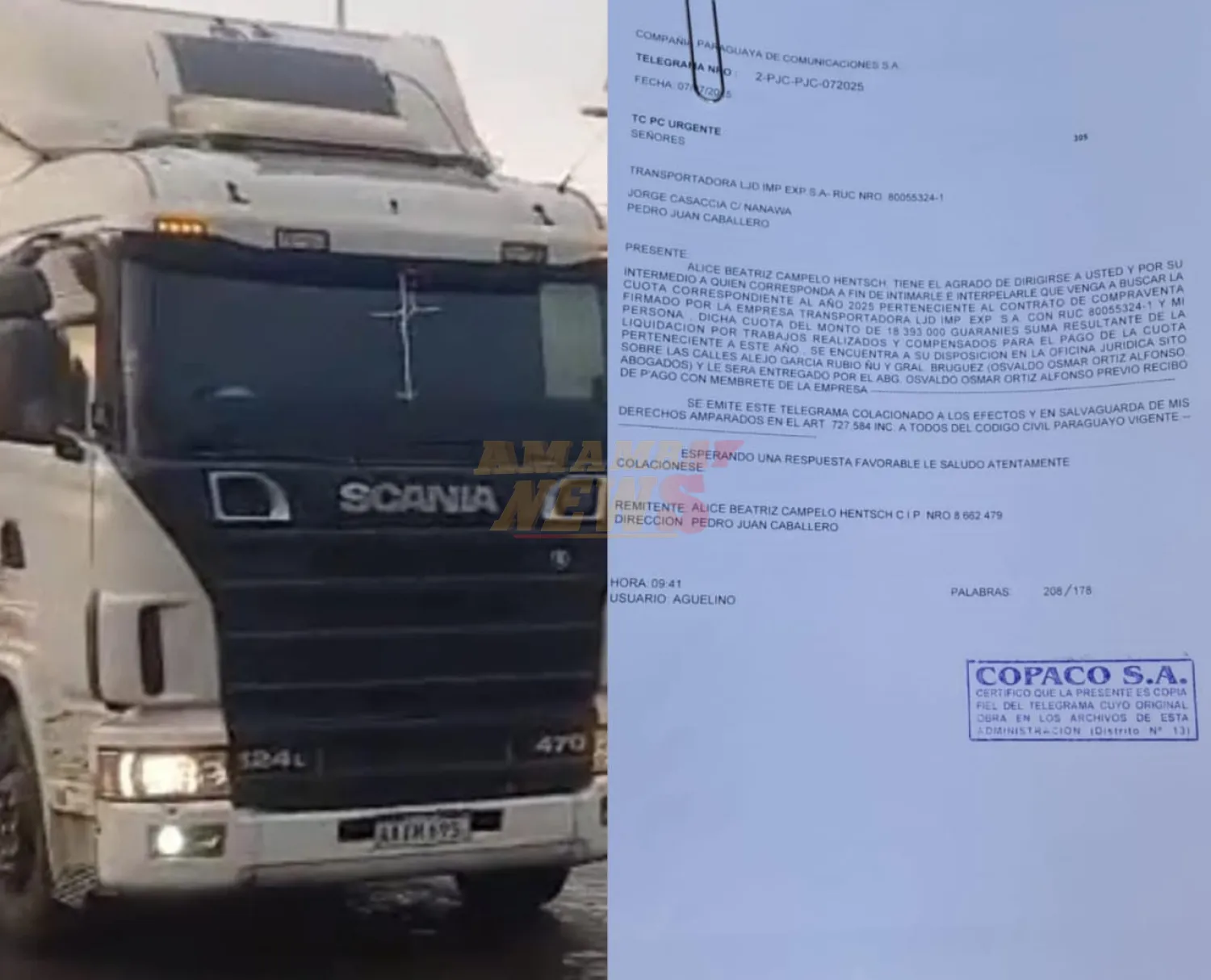 AUDIO: Empresa L.J.D se niega a percibir cuotas de camión y ordena mandamiento de secuestro