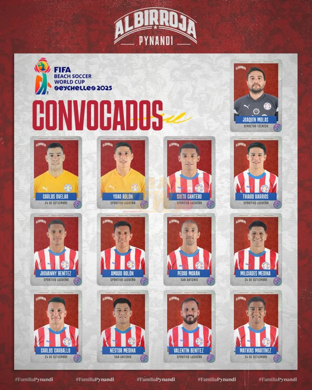 Estos son los 12 albirrojos para el Mundial de Fútbol Playa