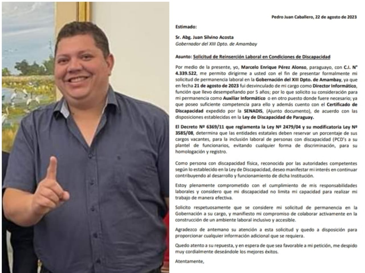 "Juancho" discrimina, desprecia y despide a funcionario con ´discapacidad´ de la Gobernación de Amambay