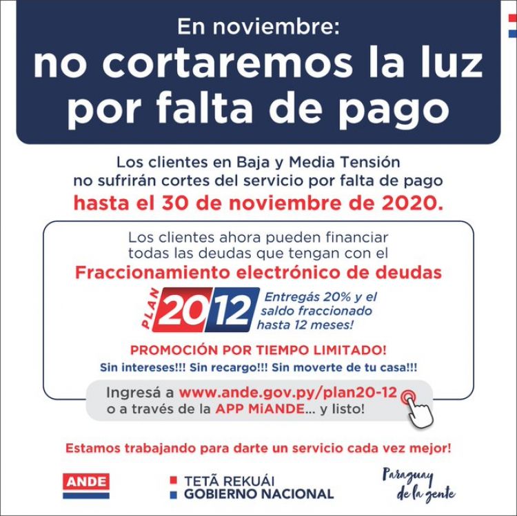 AUDIO: ANDE no hará desconexiones y pone a disposición el fraccionamiento electrónico