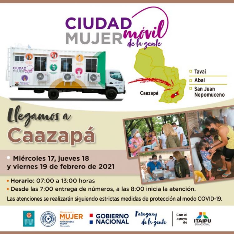 Ciudad Mujer Móvil prestará servicios esta semana en Caazapá