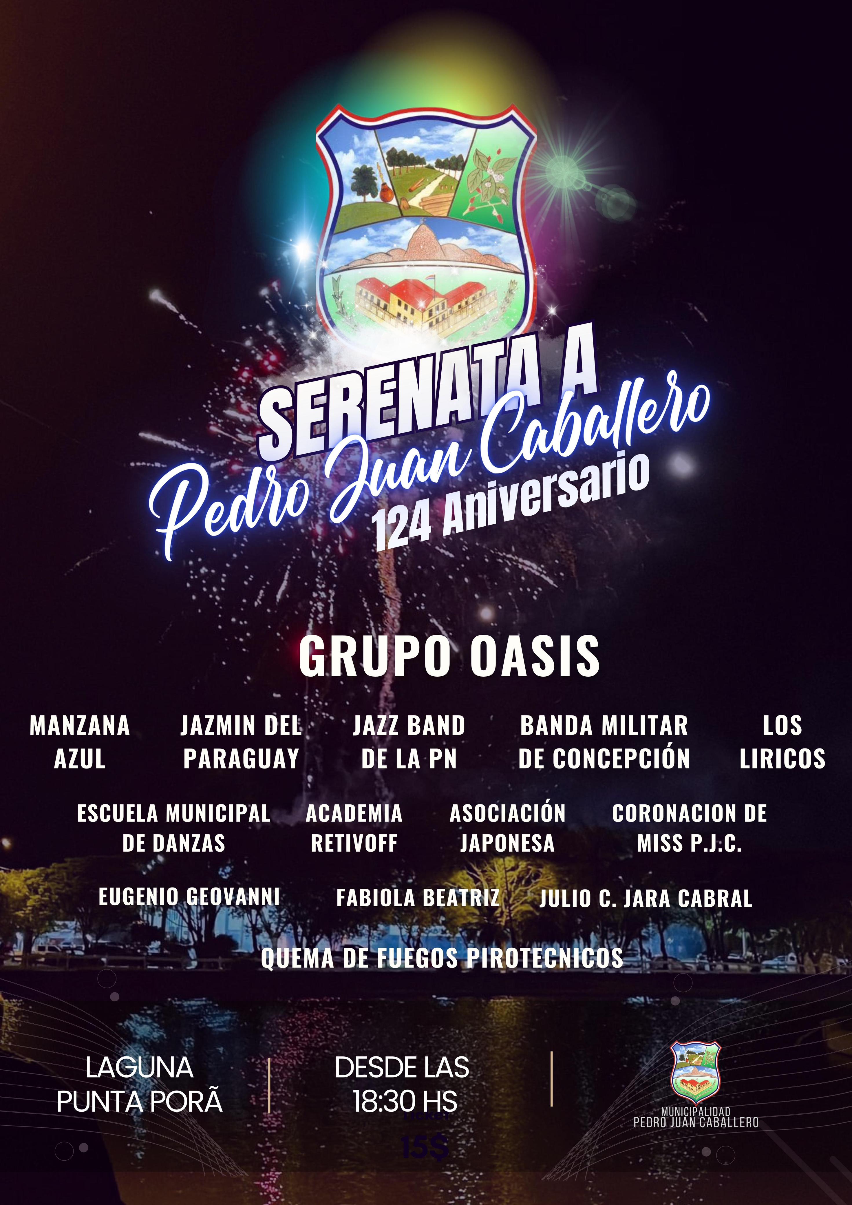 Gran serenata y show de fuegos artificiales para celebrar el 124° aniversario de Pedro Juan Caballero