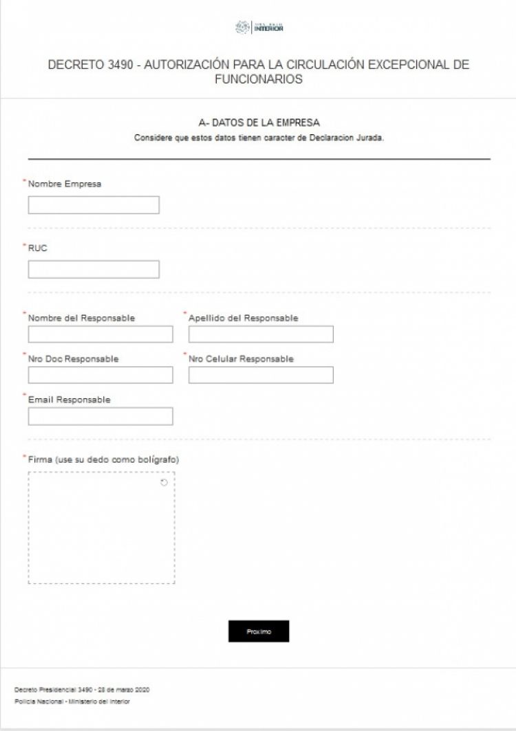 Policía Nacional publica en la web formulario para circulación estrictamente laboral.