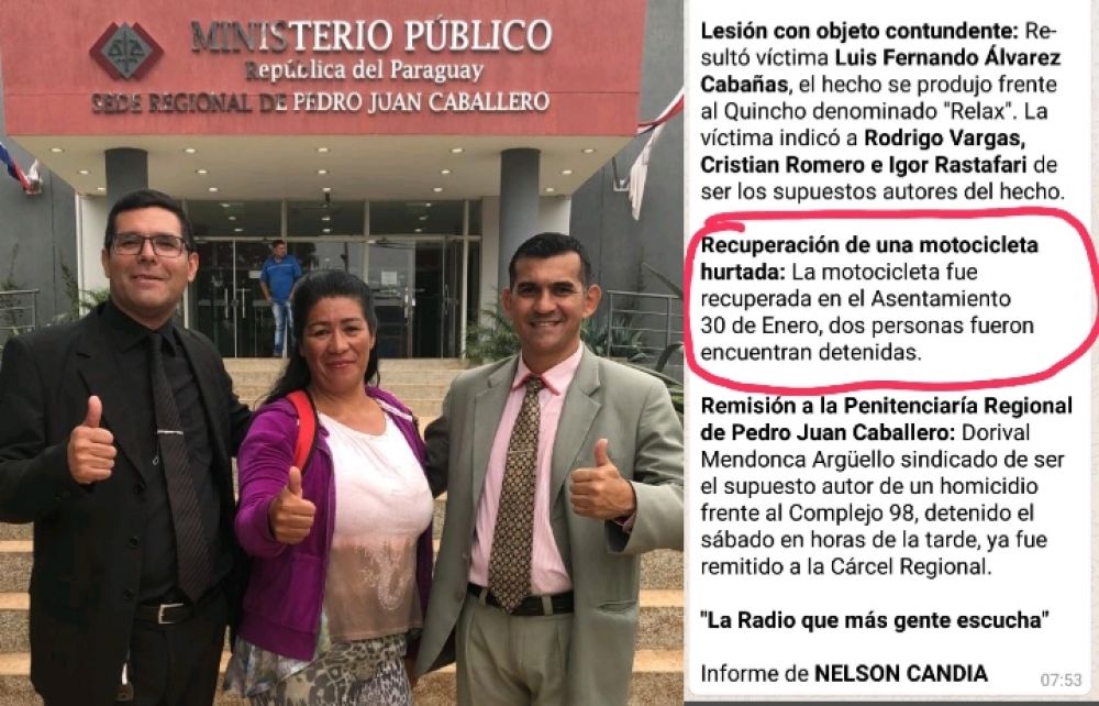 Caen dos motochorros ligados a abogados 360 y ña Maura en Pedro Juan