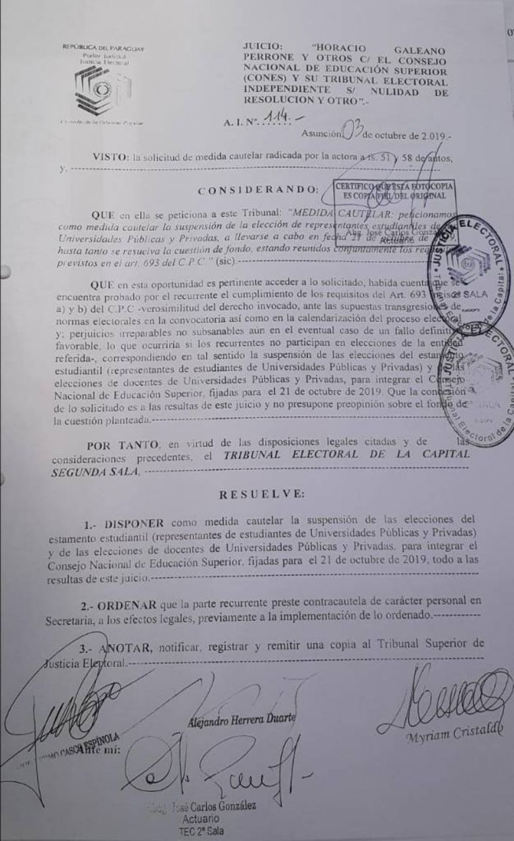 Lío en elección de representantes de CONES. Justicia Electoral dispuso suspender proceso