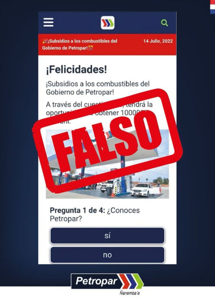 Petropar alerta sobre campaña falsa de estafadores