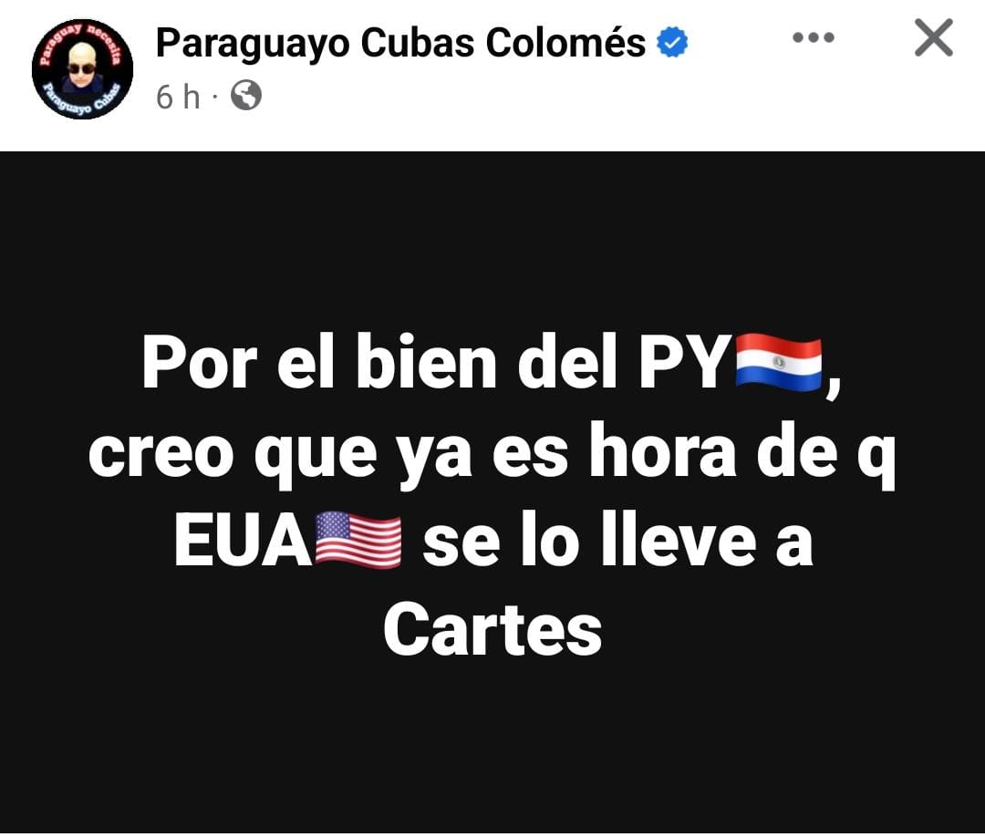 EEUU ya debe llevar a Cartes según Payo Cubas