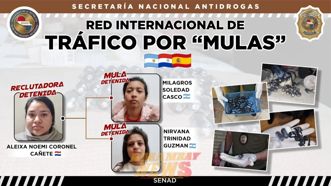 SENAD capturó a dos “mulas” argentinas que pretendían viajar a España con drogas en el estómago