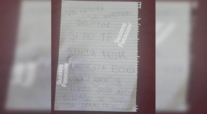 Suman y siguen las amenazas en escuelas, ahora en Zanja Pyt: Vas a ligar 8 tiros