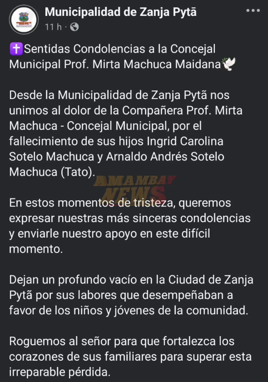 Dolor en Zanja Pytã: Muerte de hijos de concejala conmociona a la comunidad y a autoridades locales