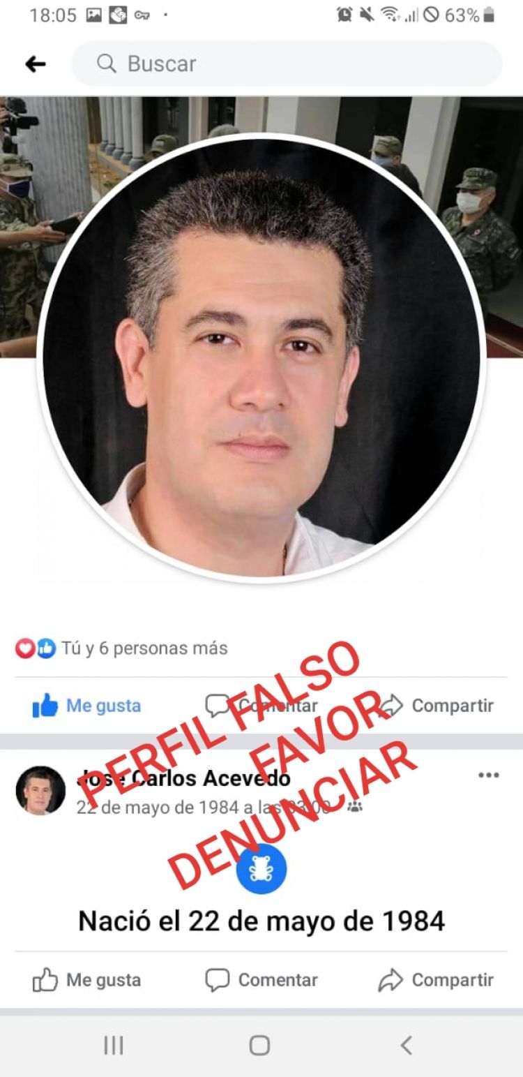 Crean perfil falso en Facebook para perjudicar al intendente José Carlos Acevedo