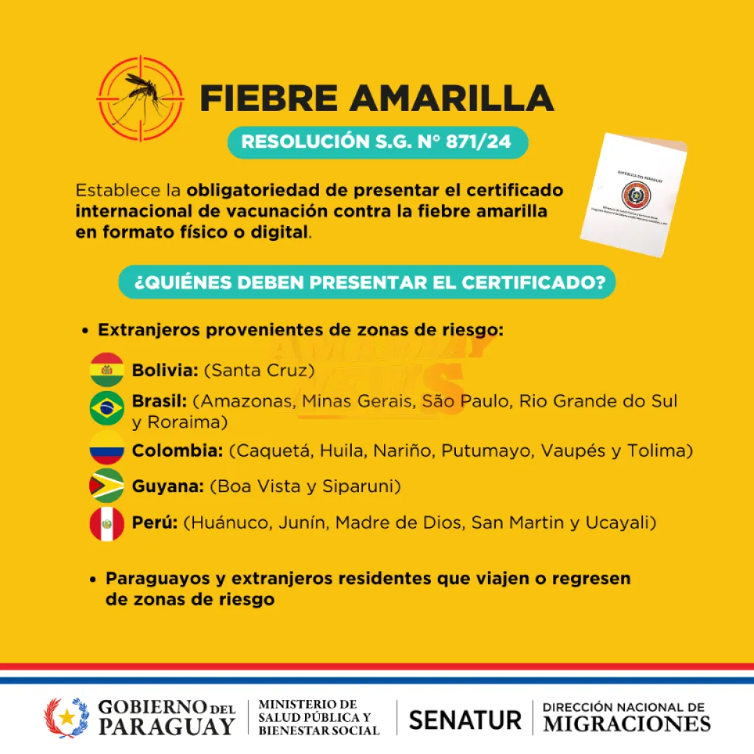 Salud Pública actualiza normativa sobre vacunación contra la fiebre amarilla para viajeros