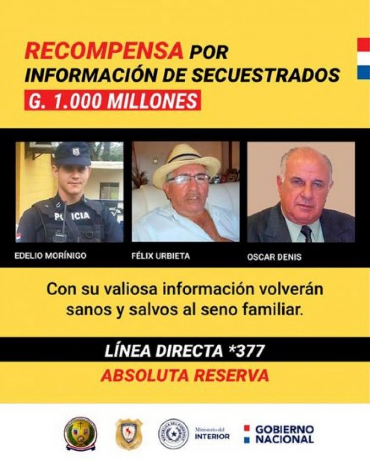Gobierno ofrece millonaria recompensa por información de secuestrados