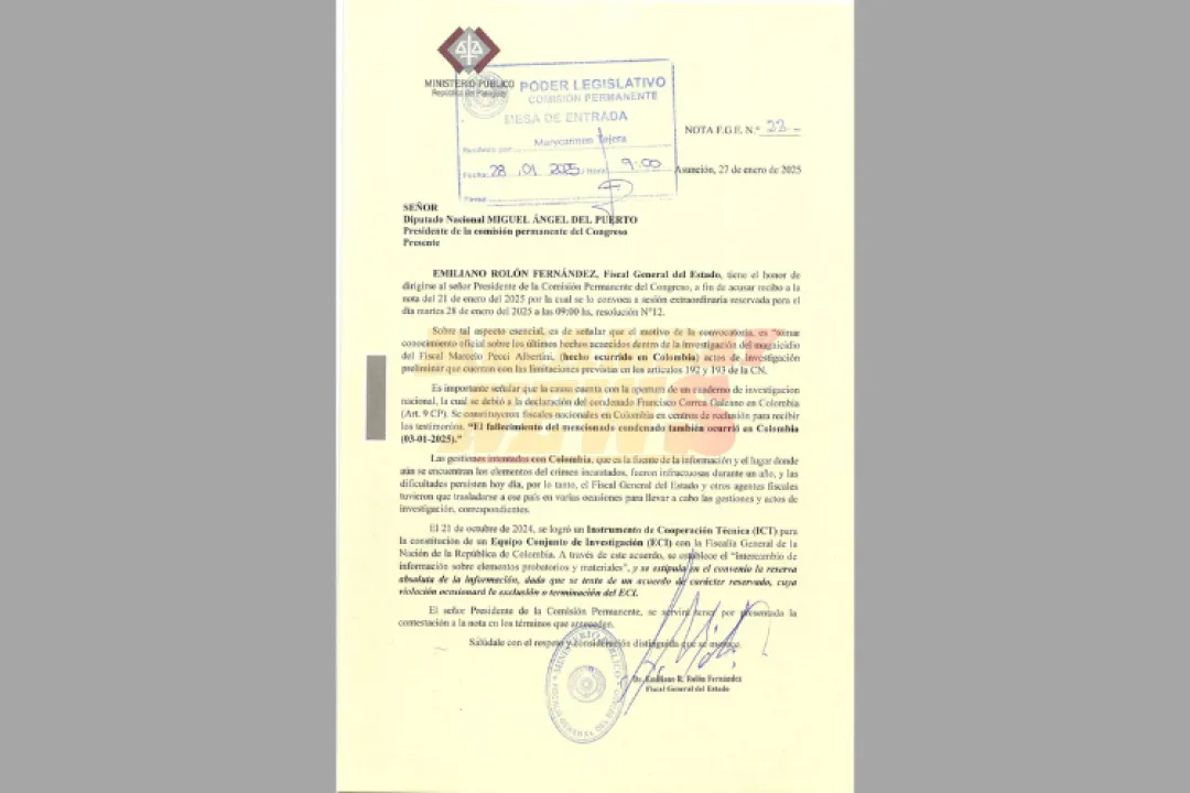 Fiscal General presenta por escrito a Congreso avances del caso Pecci