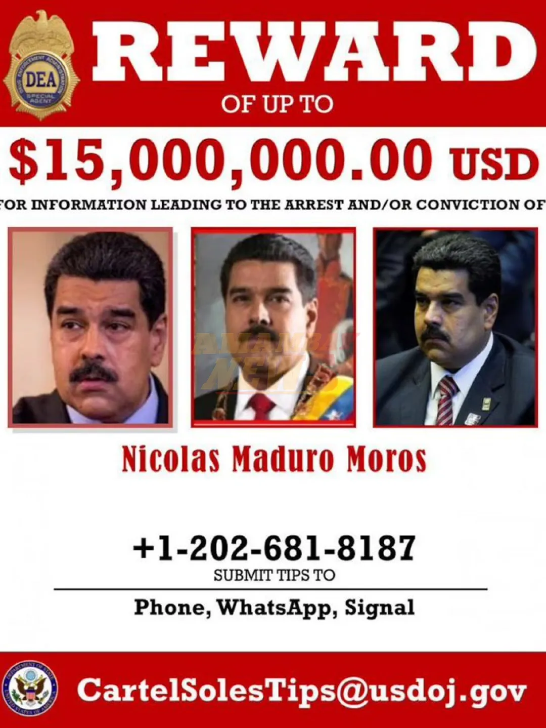 EEUU aumentó a USD 25 millones la recompensa por la captura de Nicolás Maduro y Diosdado Cabello