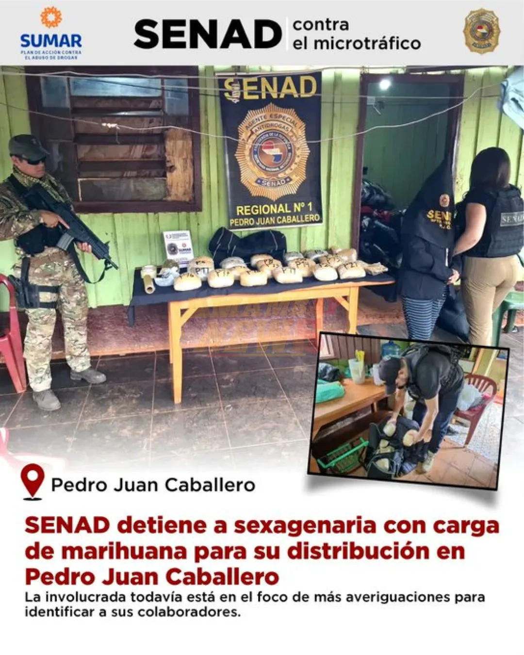 SENAD detiene a sexagenaria con carga de marihuana para su distribución en Pedro Juan Caballero