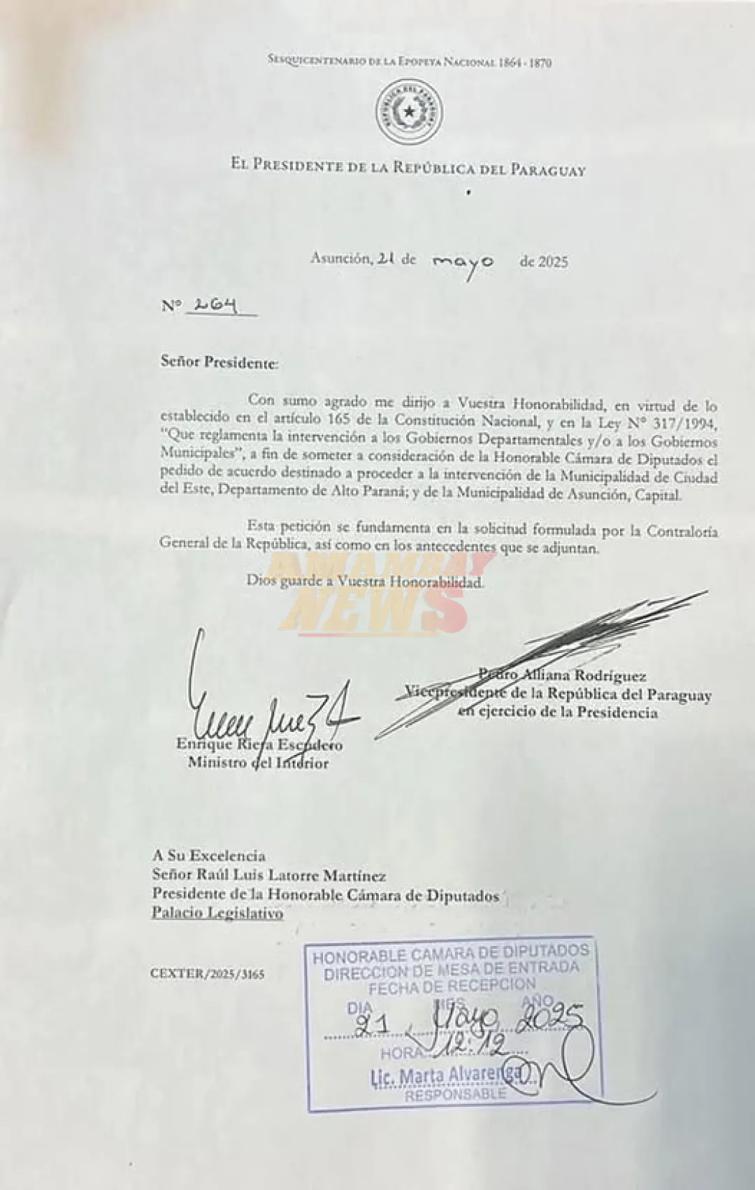 Llegó pedido de intervención de municipios a Diputados