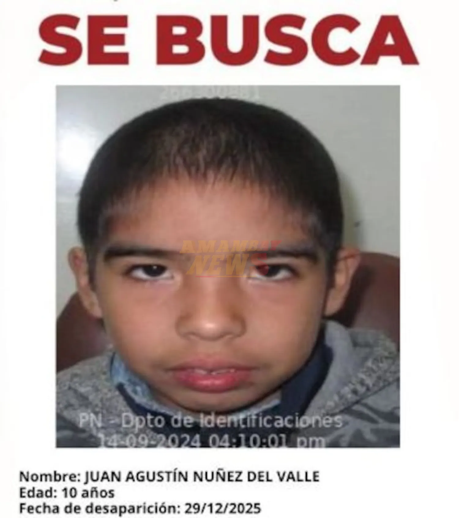 Buscan a un niño de 10 años en J. Augusto Saldivar : está desaparecido desde ayer
