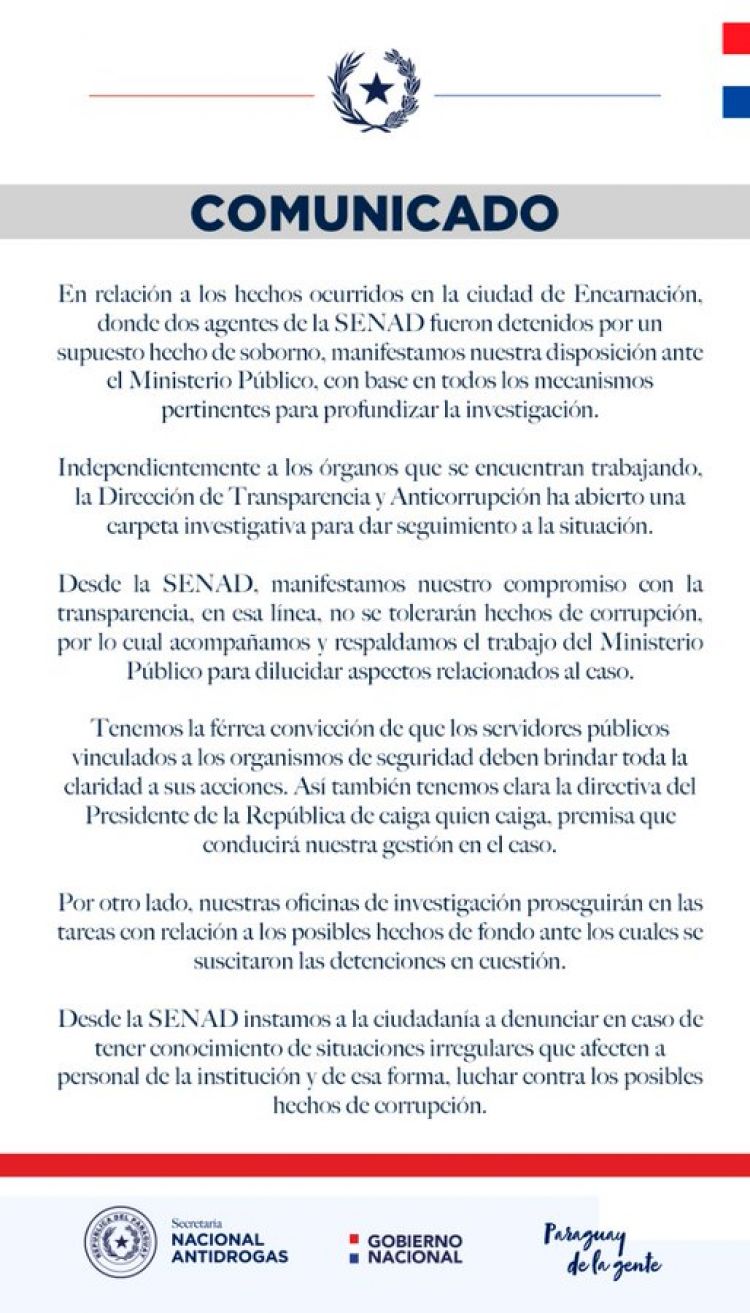 Senad a disposición del Ministerio Público