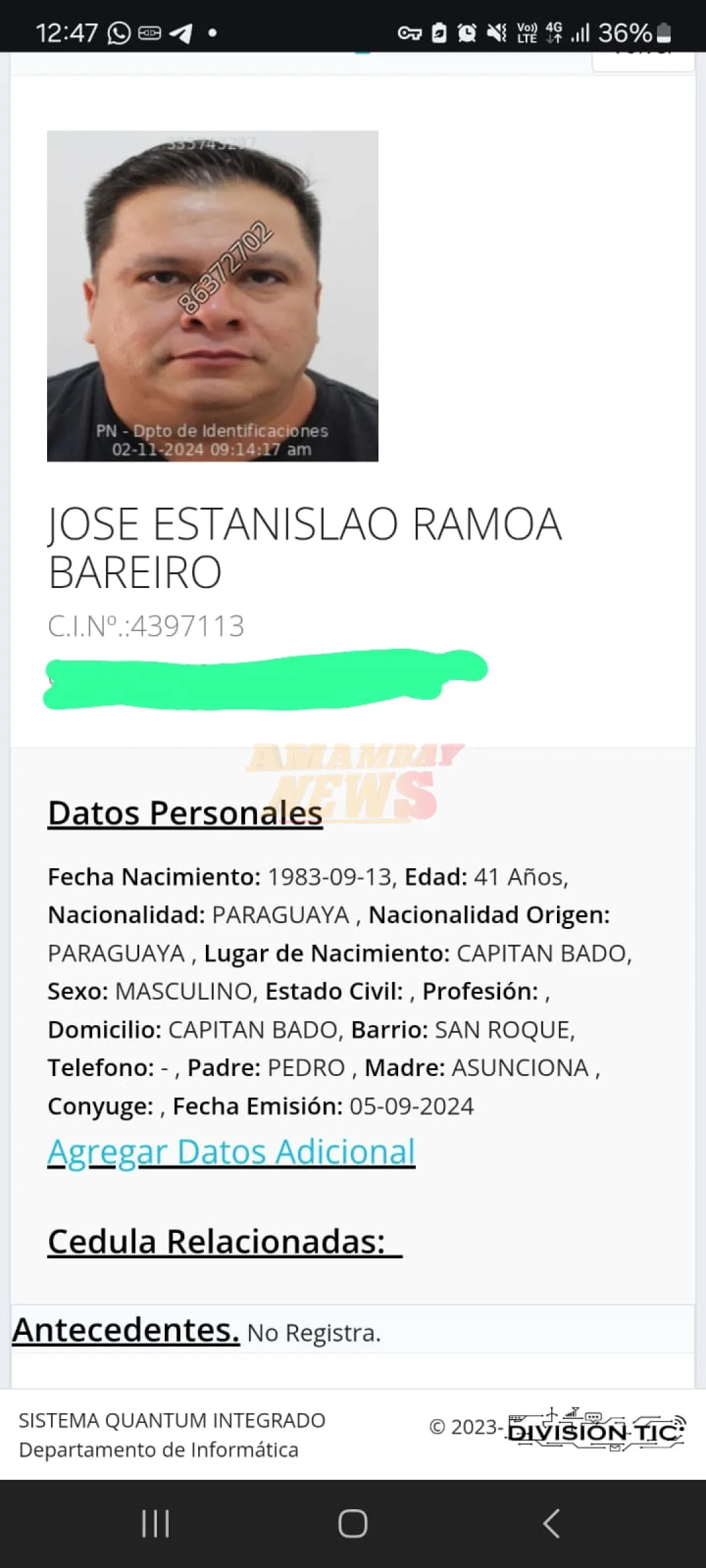Hombre muere tras ser baleado en Capitán Bado
