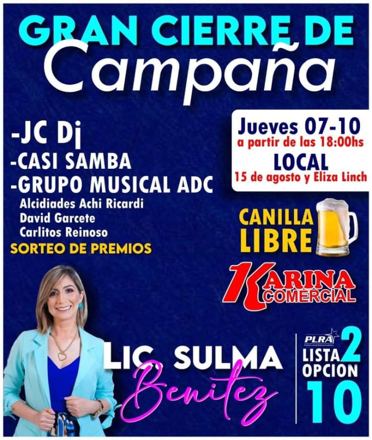 Cierre de campaña de candidata a concejal municipal será con «sorteos y canilla libre de cerveza»