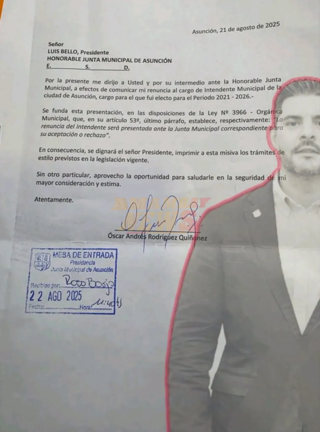 «Nenecho» Rodríguez renuncia a la intendencia de Asunción