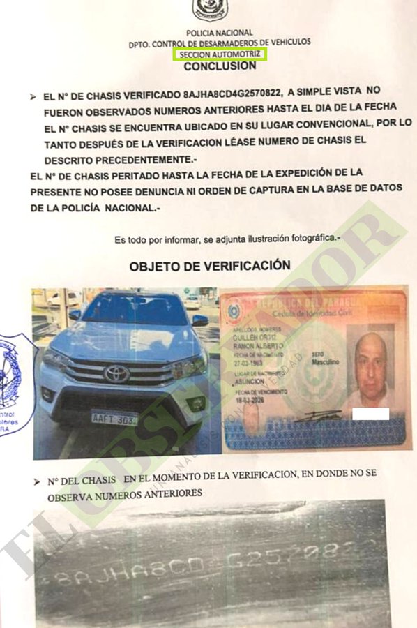 Habrían inventado dependencia automotriz para blanquear camioneta robada en Brasil