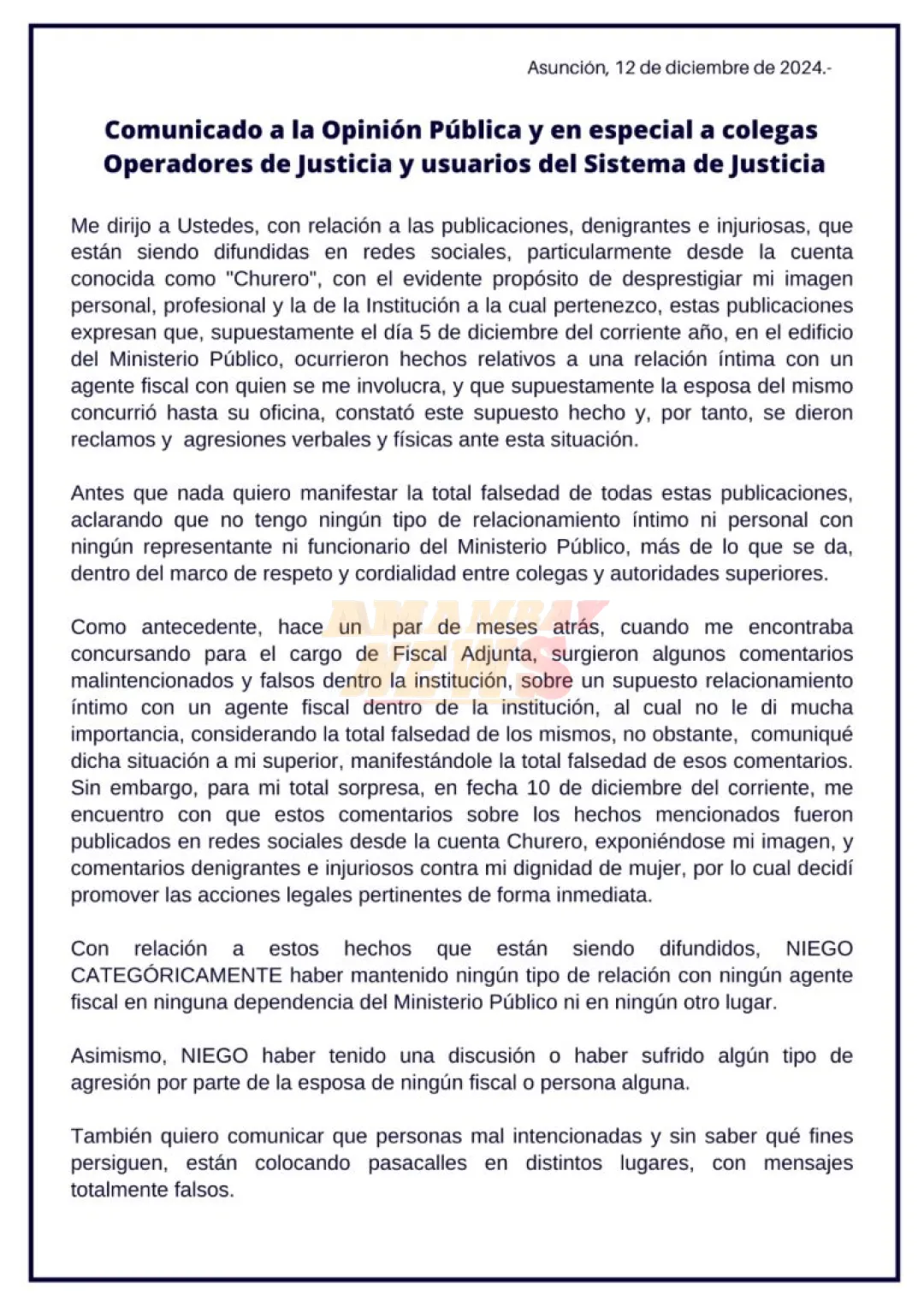 Fiscala rechaza rumores sobre supuestas relaciones íntimas mantenidas en sede del Ministerio Público