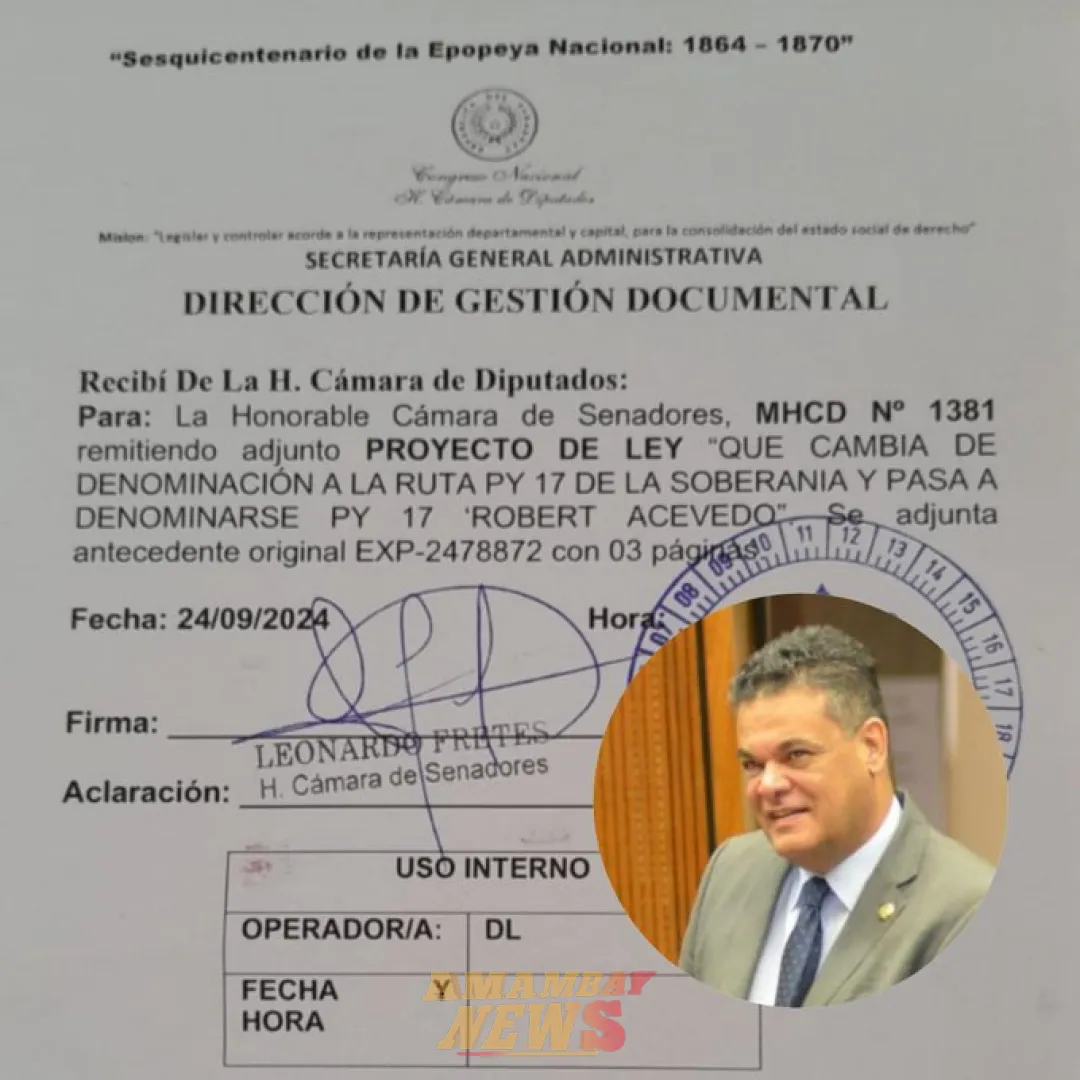 Proyecto de ley que denomina “Robert Acevedo” a la ruta PY17 pasa a senadores