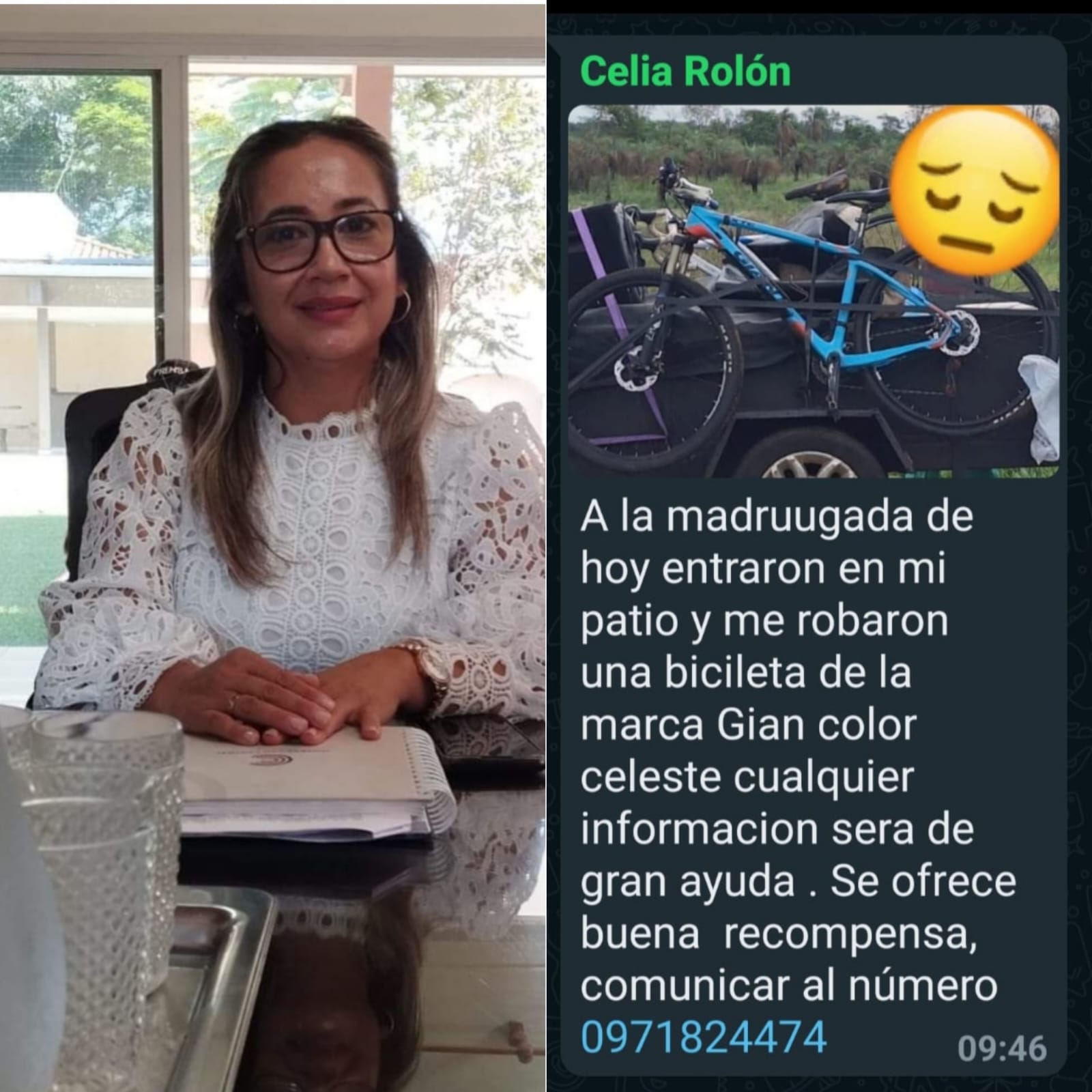 Concejala departamental denuncia hurto de su bicicleta y ofrece recompensa
