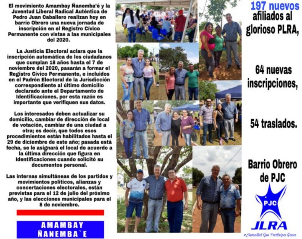 PJC: Liberales hicieron 64 inscripciones y 195 afiliaciones, seccionaleros cero