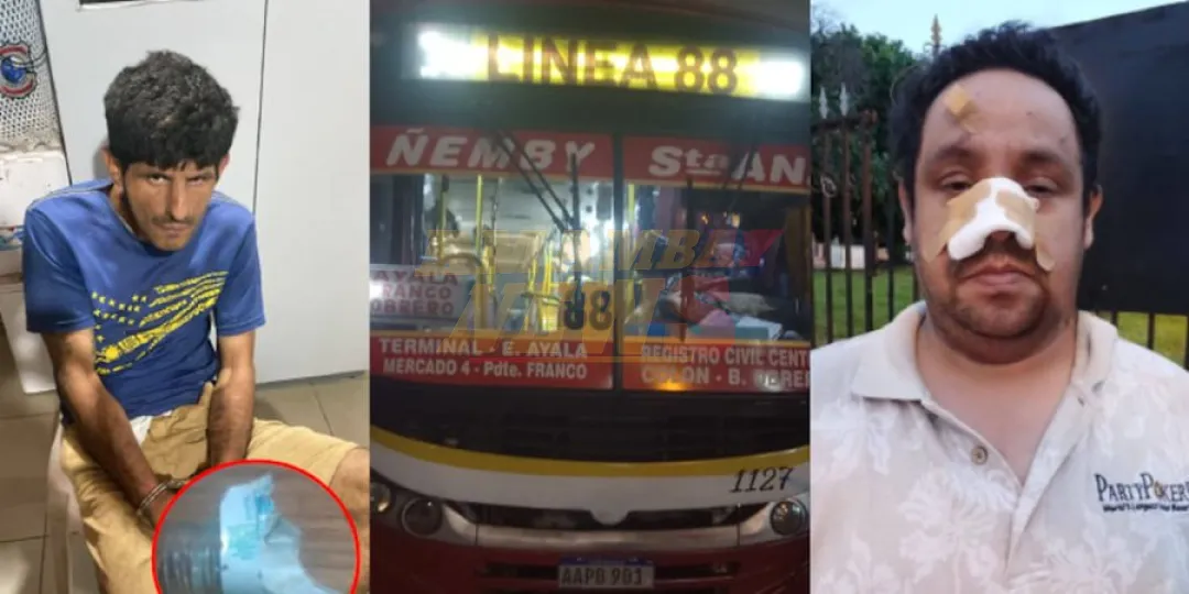 Chofer de bus fue atacado por ladrón durante intento de asalto en Capiatá