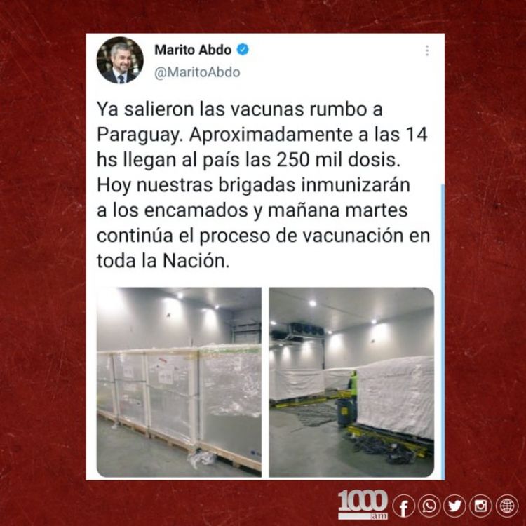 Vacunas llegarán esta tarde