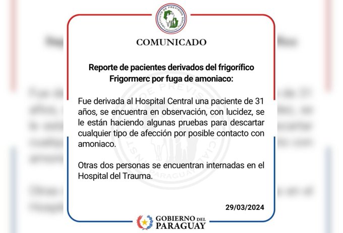 Tres personas asistidas tras fuga de amoniaco en frigorífico de Trinidad