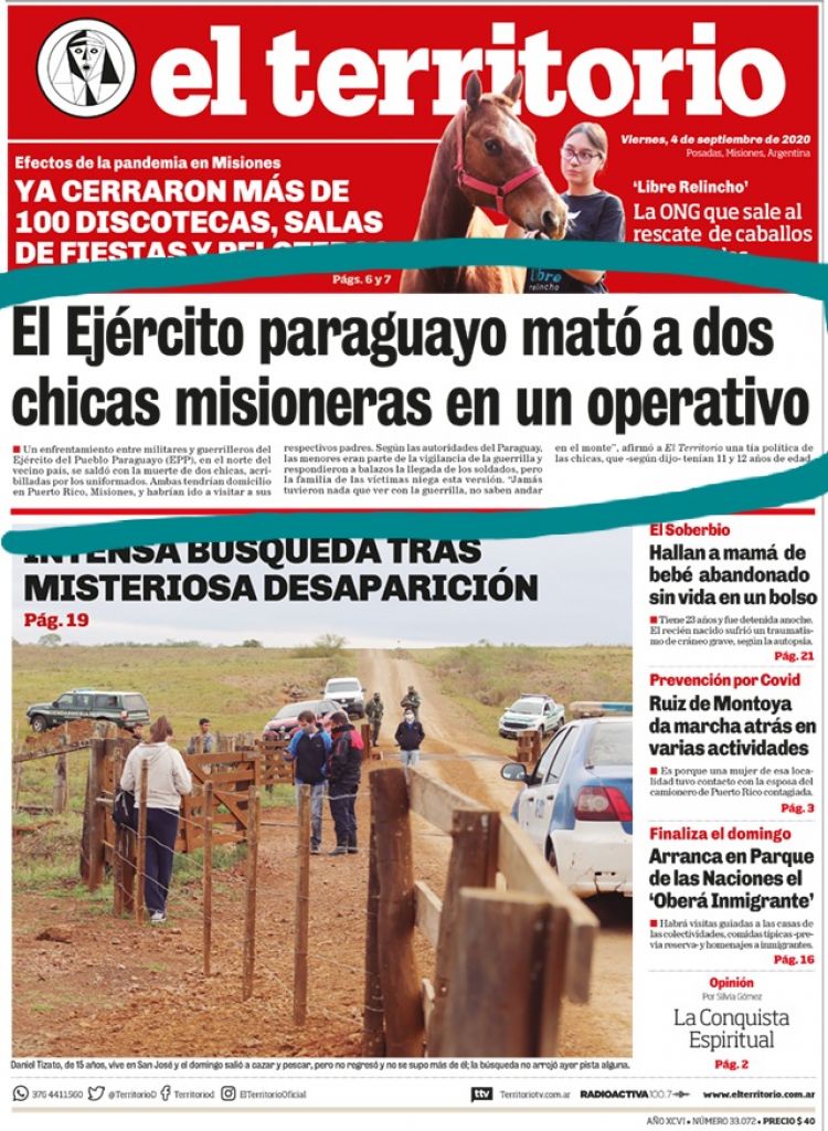 Somos noticia en Argentina: Niñas fueron asesinadas por el Ejército paraguayo
