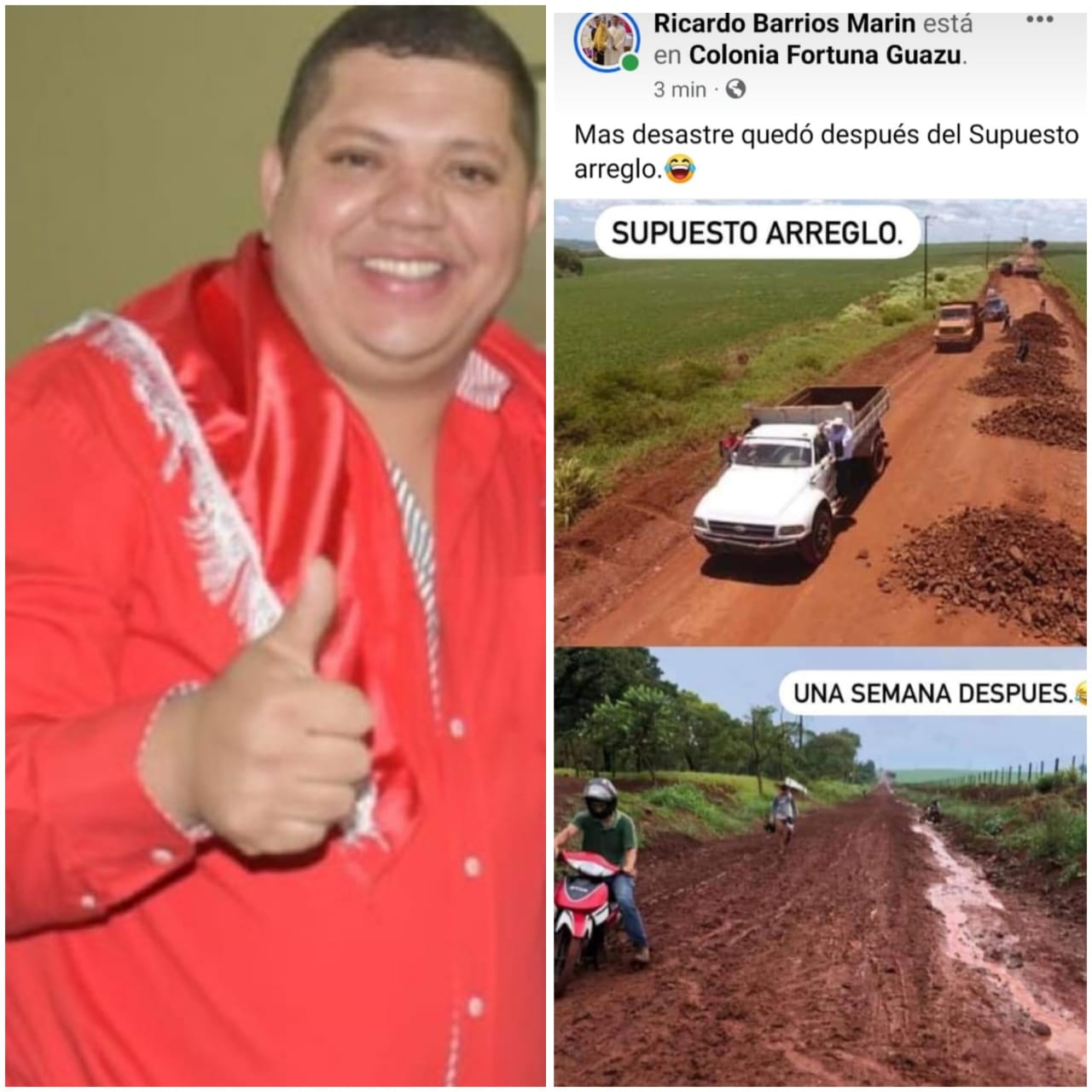 Más "desastre" quedó supuesto arreglo de camino, según poblador de Fortuna Guazu