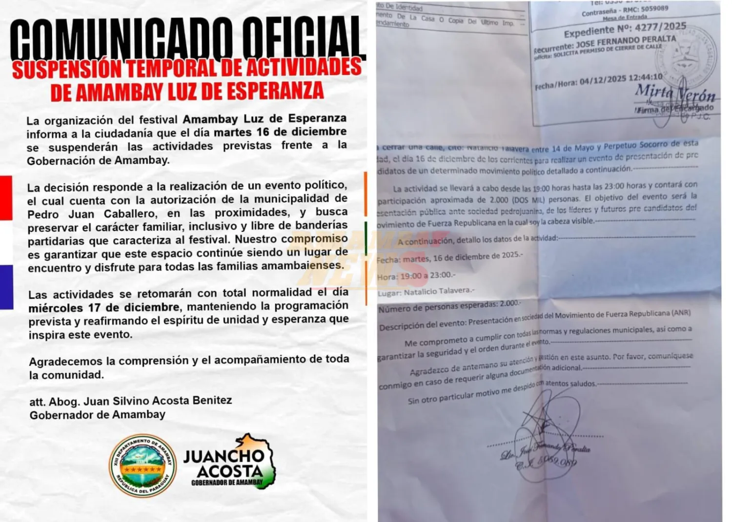 AUDIO: Por peleas entre “colorados” suspenden actividades programadas en la Gobernación de Amambay