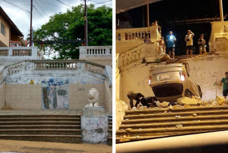 Accidente vehicular en Asunción: Siguió el GPS y el auto terminó cayendo de la escalinata