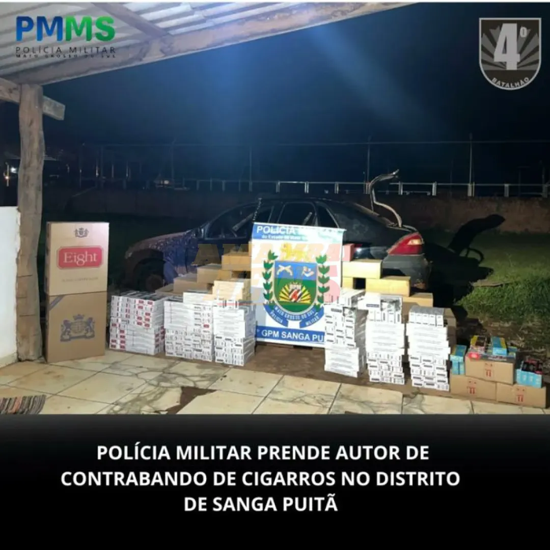 Ponta Porã: Policía Militar arresta al autor de un delito de contrabando de cigarrillos en el distrito de Sanga Puitã