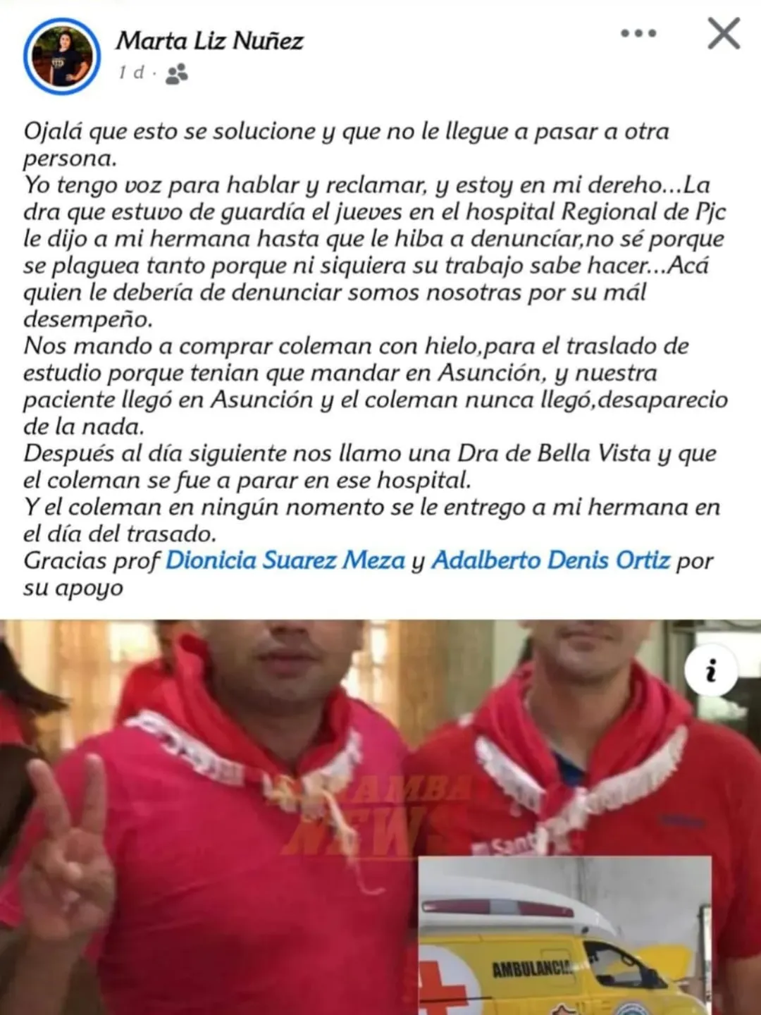 Marta Liz Nuñez: Ojalá que esto se solucione y que no le llegue a pasar a otra persona
