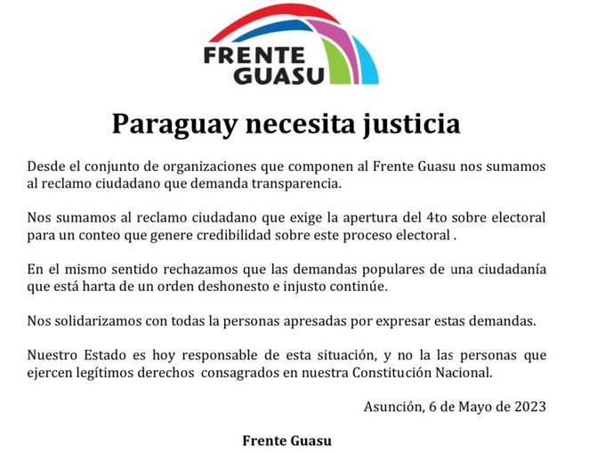 Frente Guasú también se suman al pedido de transparencia al TSJE