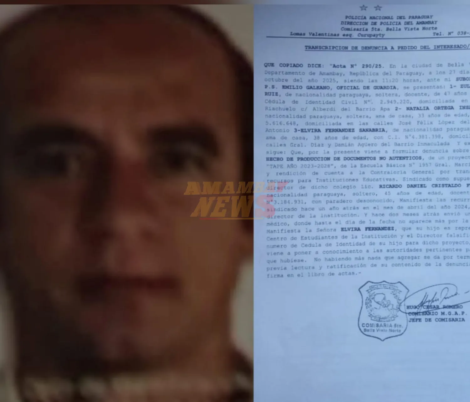 Director de escuela de Bella Vista Norte, es denunciado por producción de documentos no auténticos