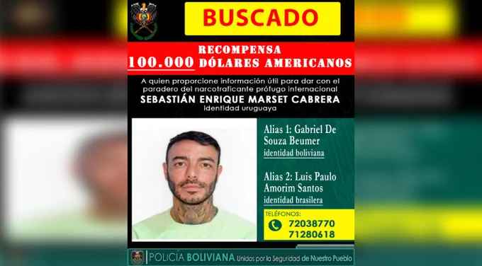 Bolivia ofrece $100.000 por información de Sebastián Marset