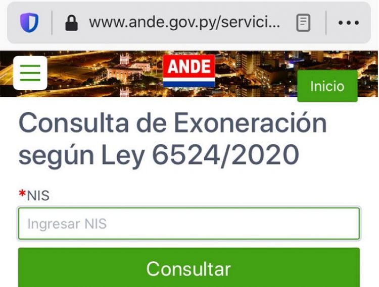 Ande habilita en su página el botón «Exoneración» por la Pandemia