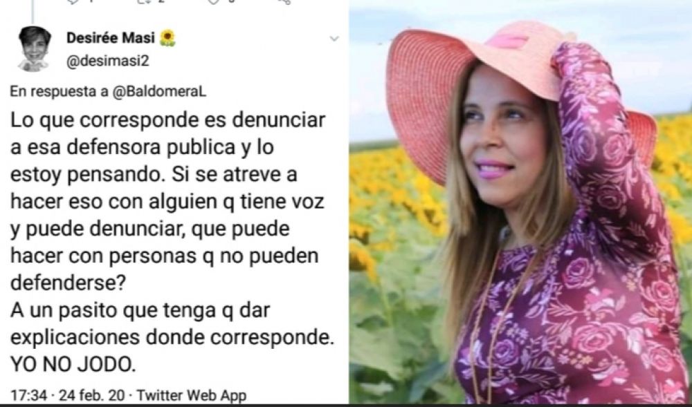 Senadora Desirée Masi: lo que corresponde es denunciar a la defensora pública de  PJC
