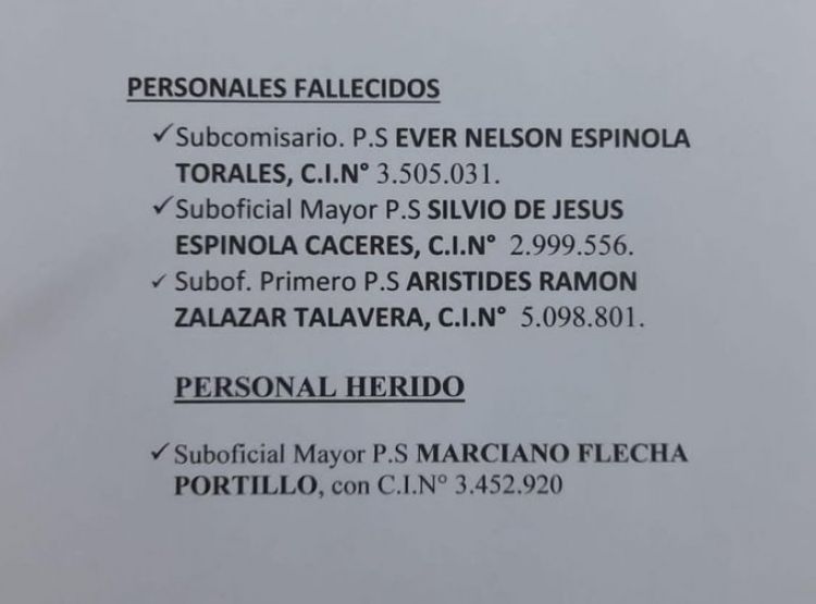 Lista de los agentes policiales muertos en Puentesiño