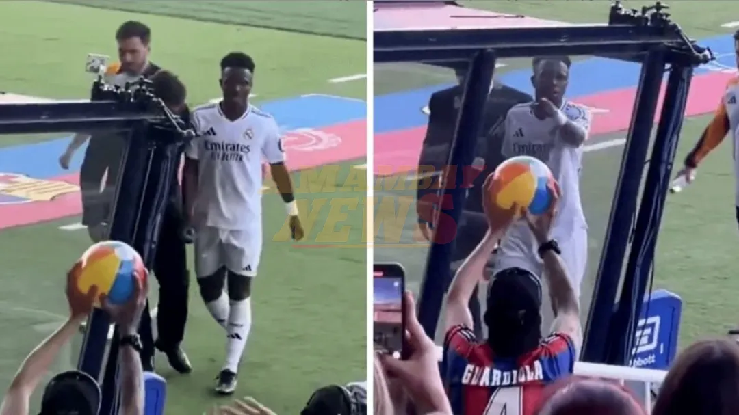 Aficionado del Barcelona se burla de Vinícius en el Clásico al enseñarle un ‘balón de playa’