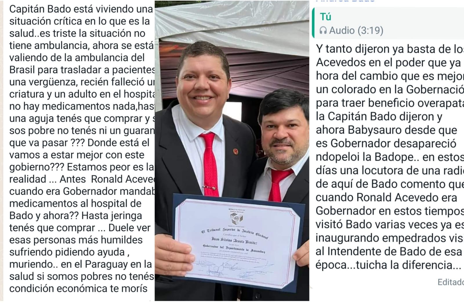 AUDIO: Badeños se quejan del abandono del Gobernador y su cuñado Rodney Villalba